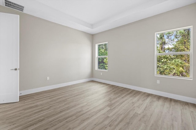 empty room with a healthy amount of sunlight and light hardwood / wood-style floors