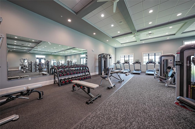 gym with a high ceiling