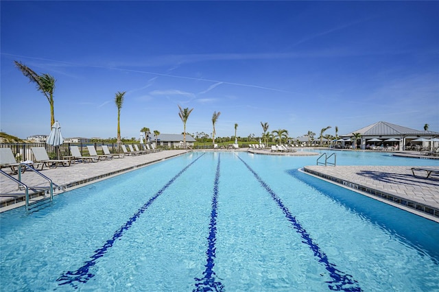 view of swimming pool with a gazebo