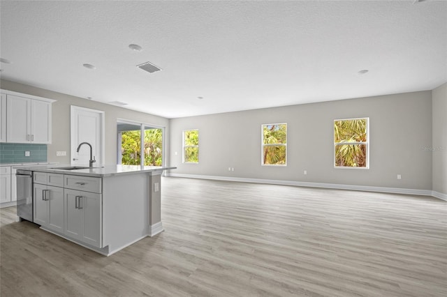 3883 Dominic St, North Port, FL 34288 - kitchen with a sink, light wood-style floors, open floor plan, visible vents, and a center island with sink