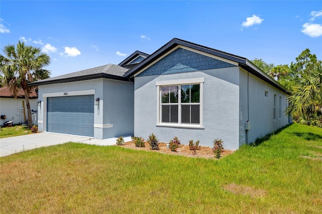 3883 Dominic St, North Port, FL 34288 - single story home featuring concrete driveway, an attached garage, a front yard, and stucco siding