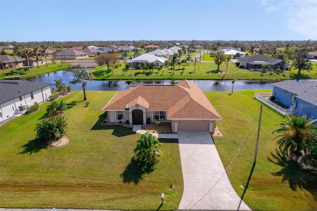 aerial view featuring a water view