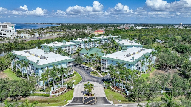 aerial view with a water view