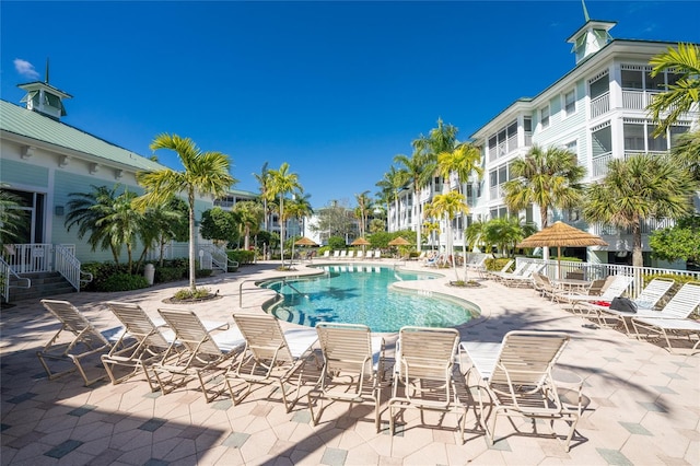 view of pool featuring a patio area