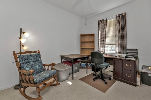 office area featuring light colored carpet