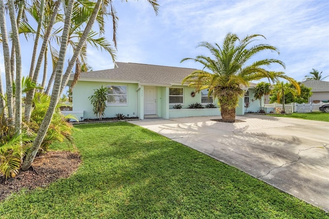 ranch-style home with a front lawn