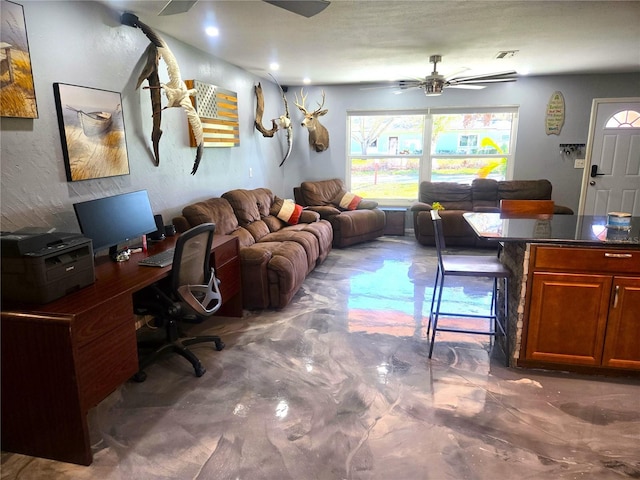 office area featuring ceiling fan