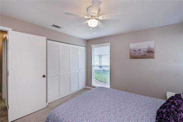 bedroom with a closet and ceiling fan