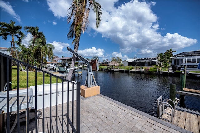 dock area with a water view