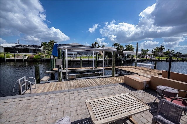 dock area with a water view