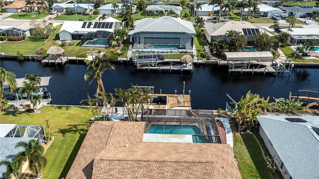 aerial view with a water view