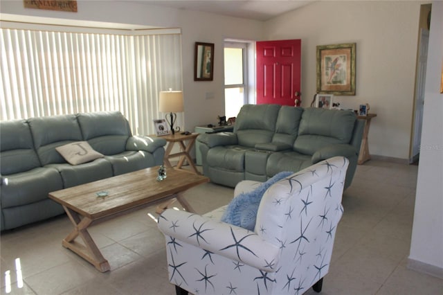 living room featuring light tile patterned flooring