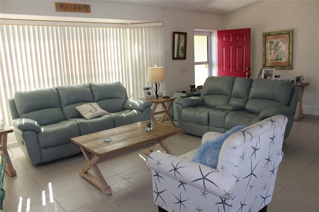 living room featuring light tile patterned flooring