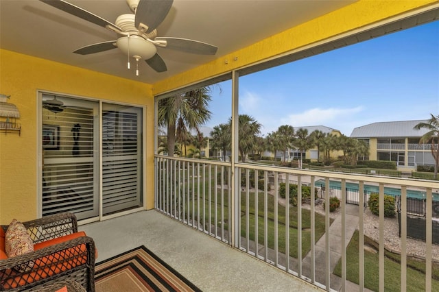 balcony with ceiling fan