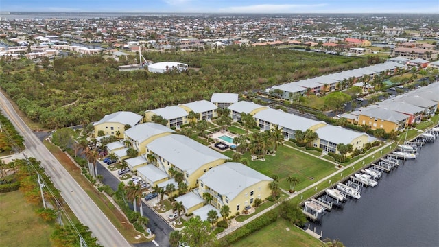 aerial view with a water view