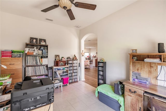 interior space with light hardwood / wood-style floors and ceiling fan