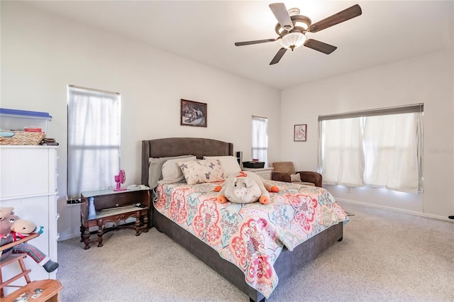 bedroom featuring carpet and ceiling fan