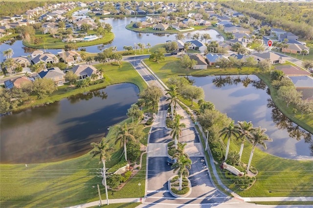 aerial view with a water view