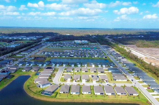 bird's eye view featuring a water view