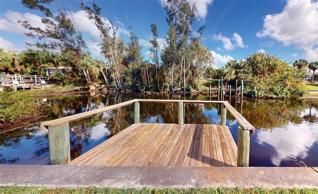 view of dock with a water view