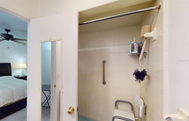 bathroom with toilet and ceiling fan