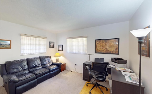 home office featuring plenty of natural light and light carpet