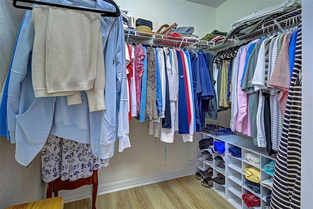 walk in closet with hardwood / wood-style floors