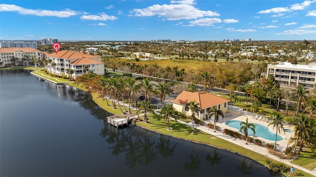 aerial view with a water view