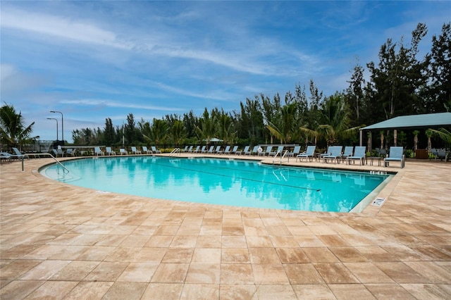 view of swimming pool featuring a patio area