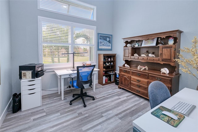 office area featuring light hardwood / wood-style floors