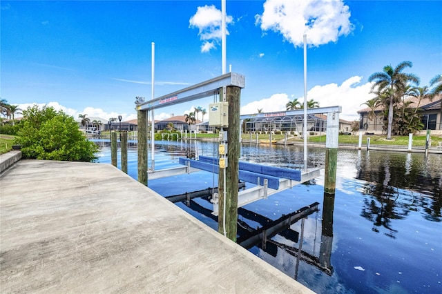 view of dock with a water view