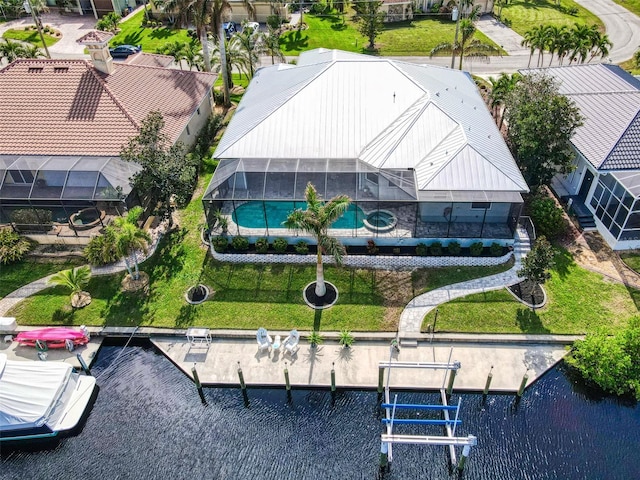 bird's eye view featuring a water view