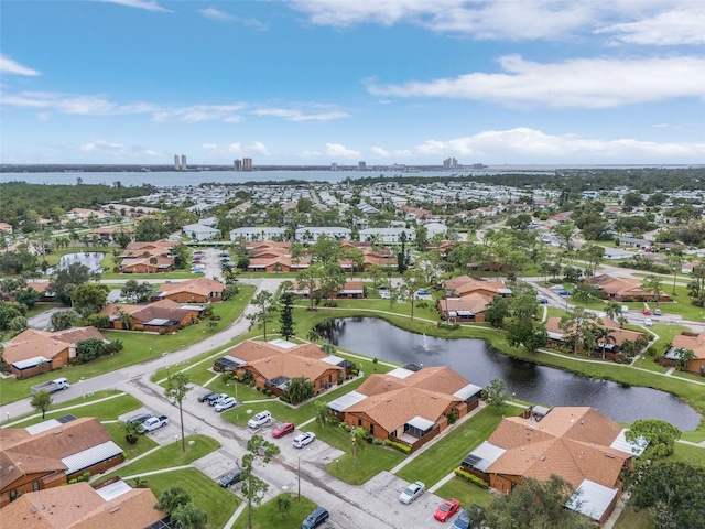 aerial view with a water view