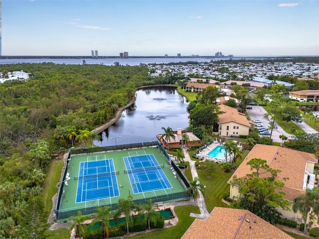 aerial view featuring a water view