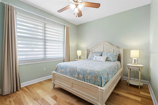 bedroom featuring ceiling fan and wood-type flooring