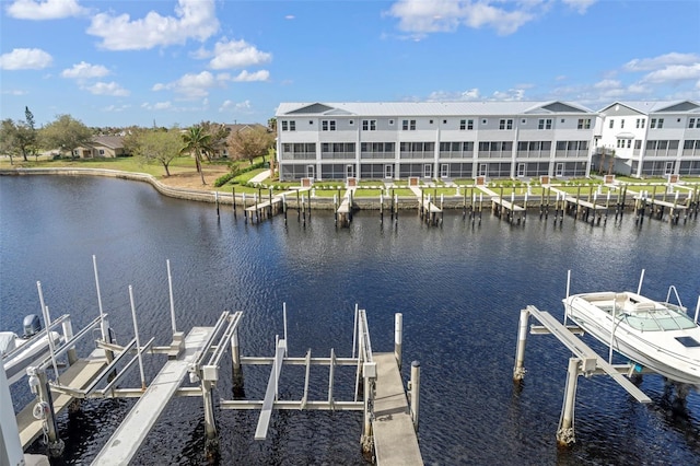 dock area featuring a water view