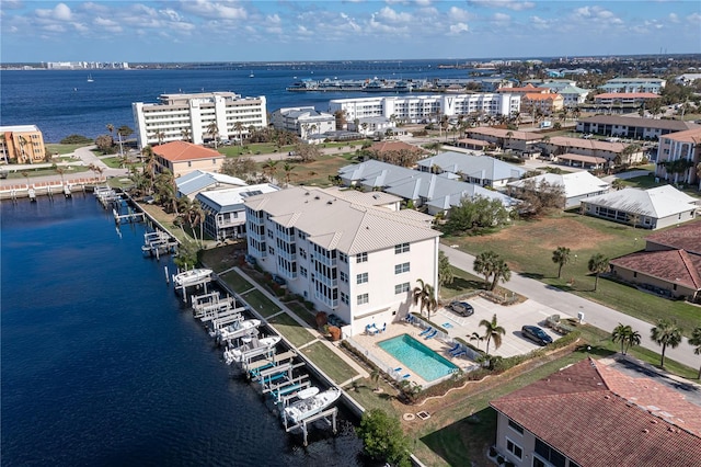 aerial view featuring a water view