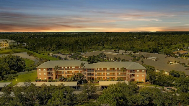 view of aerial view at dusk