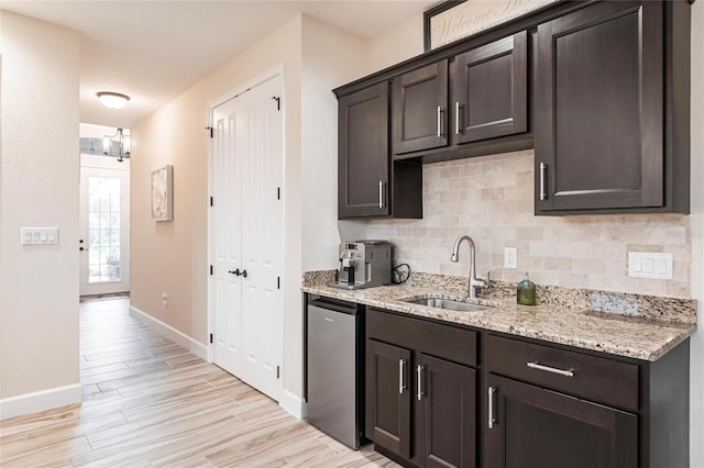 kitchen featuring decorative backsplash, sink, and dark brown cabinetry