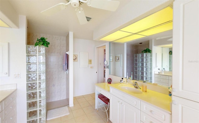 198 Coblentz St, Port Charlotte, FL 33954 - full bathroom featuring tile patterned floors, ceiling fan, a walk in shower, and vanity