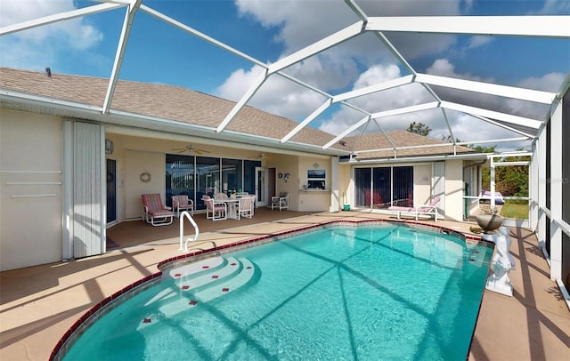 198 Coblentz St, Port Charlotte, FL 33954 - outdoor pool with a patio, a ceiling fan, and a lanai