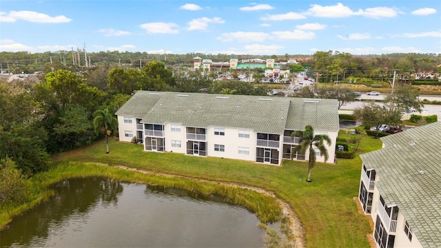 aerial view with a water view