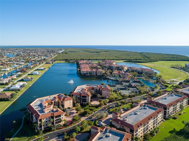 drone / aerial view featuring a water view