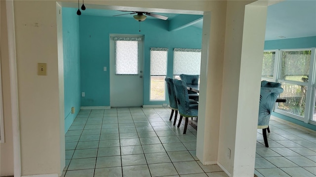 dining room featuring ceiling fan and light tile patterned floors