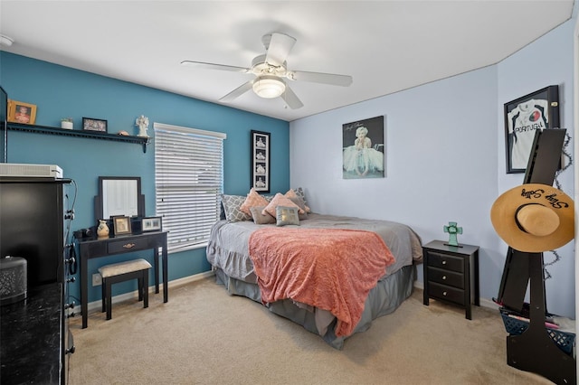 bedroom with carpet floors and ceiling fan