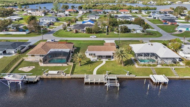 aerial view with a water view