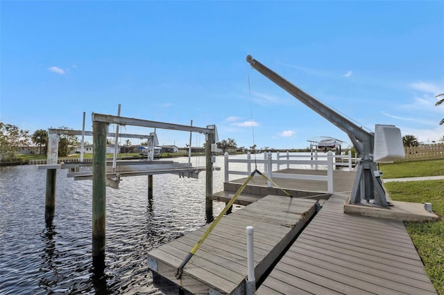 view of dock with a water view