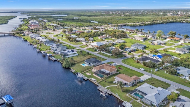 aerial view with a water view