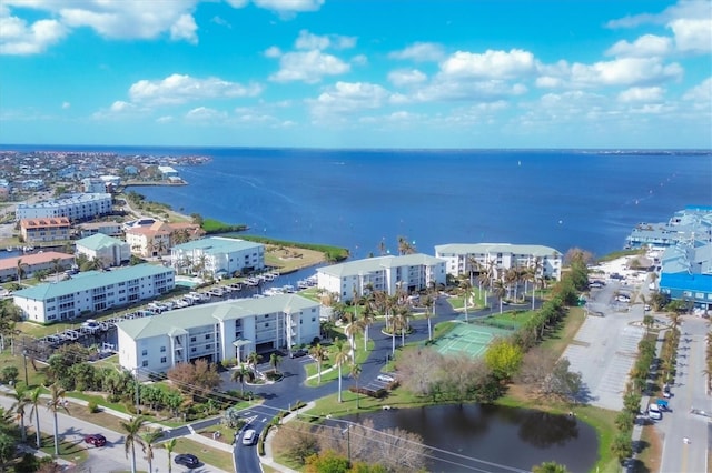 aerial view with a water view