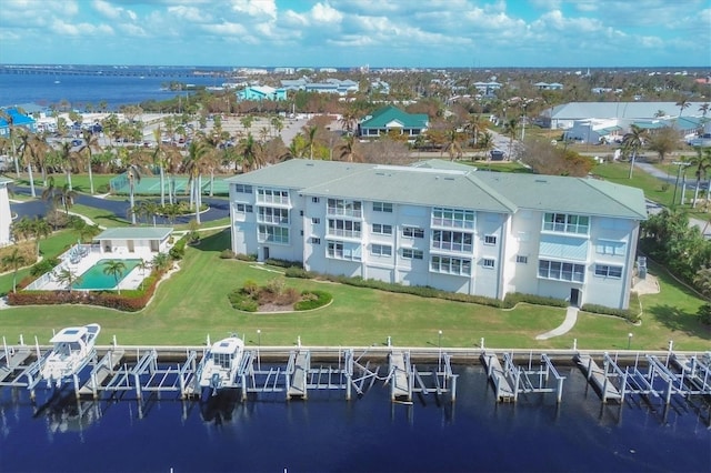 bird's eye view featuring a water view